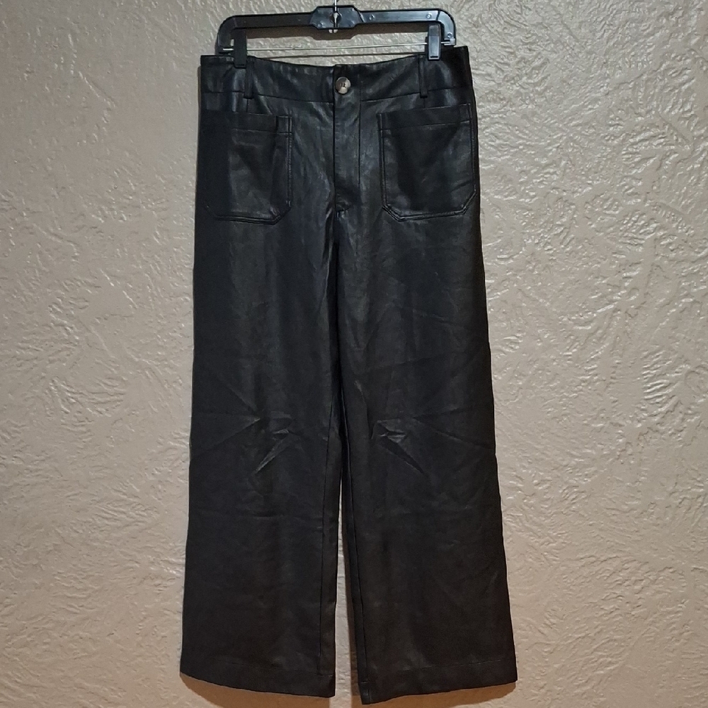 Anthropologie Maeve Women's Black Faux Leather Pants Size 31